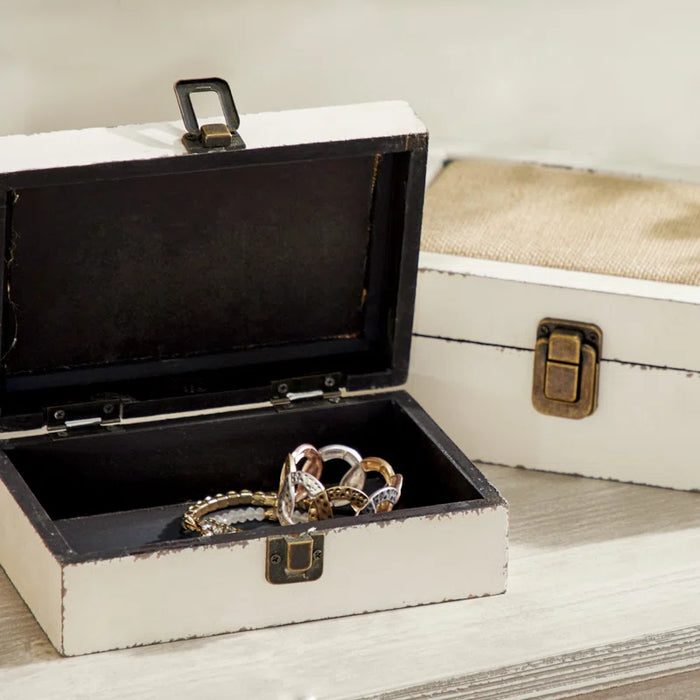 Nazaret White Wood Box with 2 Pieces Hinged Lid