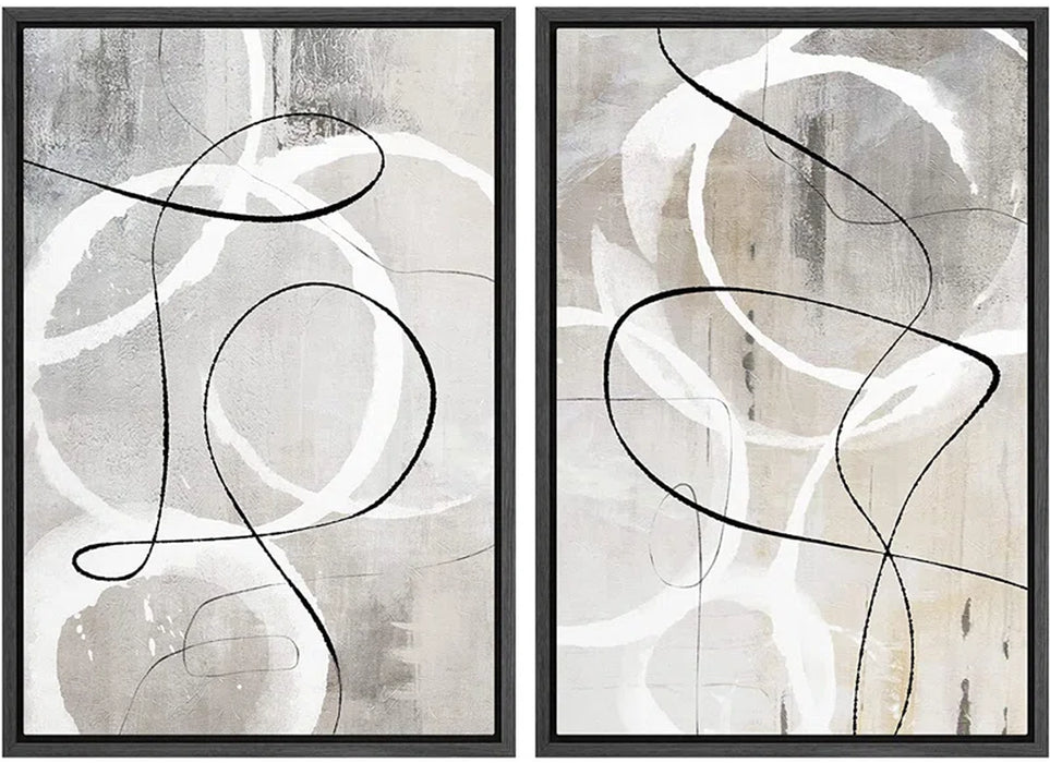 " Industrial Grunge Gray Line Art Abstract Geometric Graffiti & Street Wall Art. " 2 - Pieces on Canvas