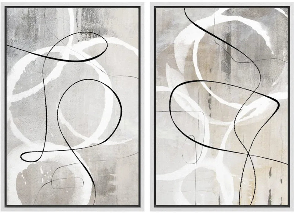 " Industrial Grunge Gray Line Art Abstract Geometric Graffiti & Street Wall Art. " 2 - Pieces on Canvas