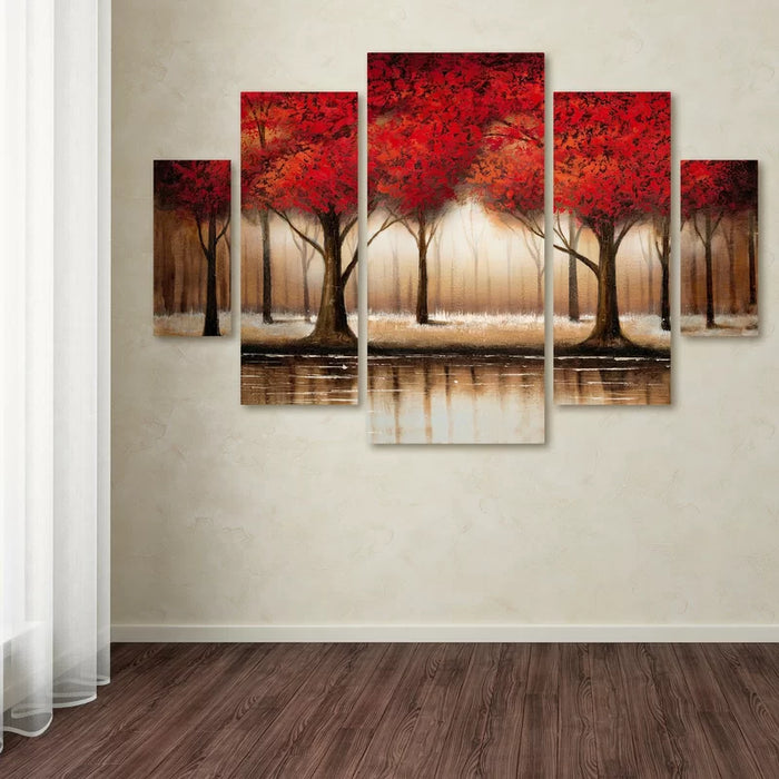 Parade of Red Trees by Rio - 5 Piece Wrapped Canvas Painting Print Set