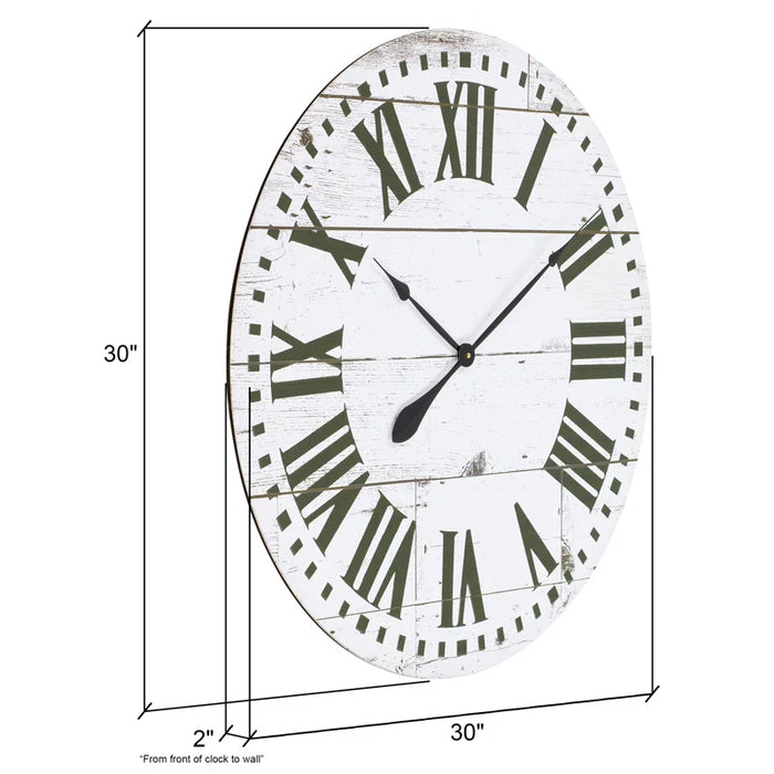 Lisette round French Country Shiplap Farmhouse Wall Clock