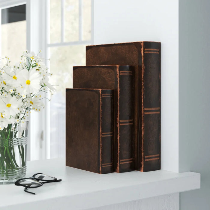 3 Piece Faux Leather Book Box Set