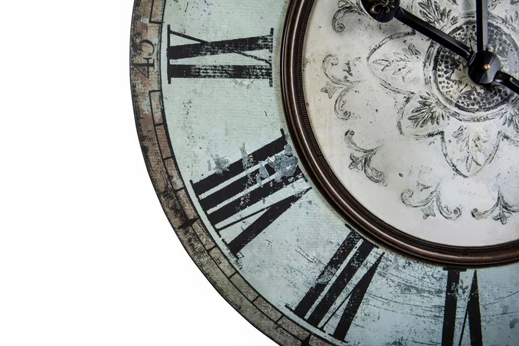 Macadam round Wood Wall Clock with Distressed Finish