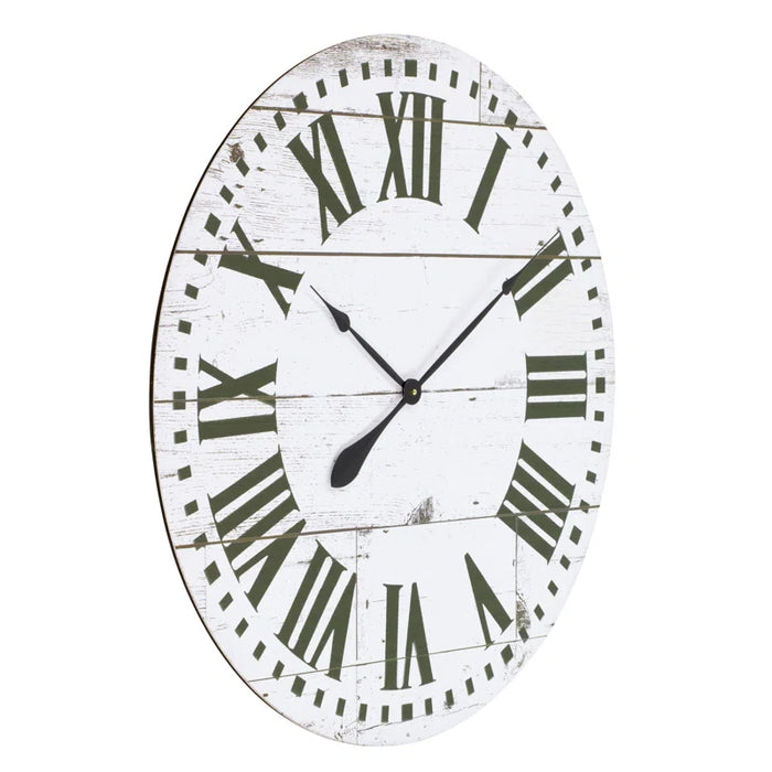 Lisette round French Country Shiplap Farmhouse Wall Clock