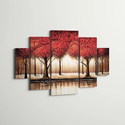 Parade of Red Trees by Rio - 5 Piece Wrapped Canvas Painting Print Set