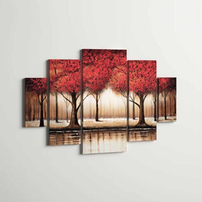 Parade of Red Trees by Rio - 5 Piece Wrapped Canvas Painting Print Set