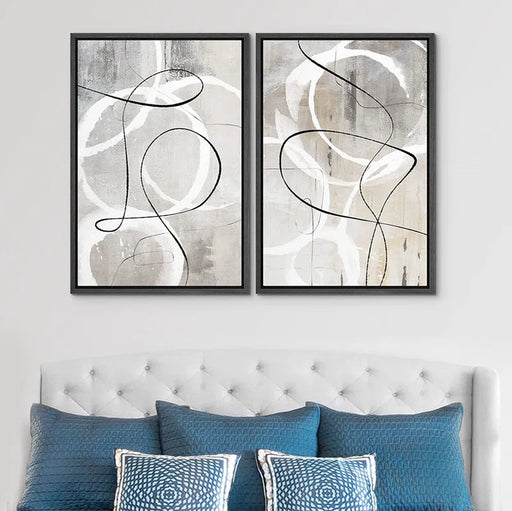 " Industrial Grunge Gray Line Art Abstract Geometric Graffiti & Street Wall Art. " 2 - Pieces on Canvas
