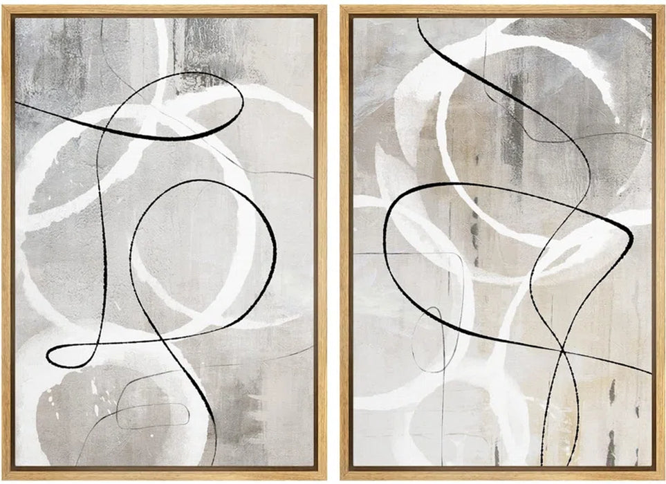 " Industrial Grunge Gray Line Art Abstract Geometric Graffiti & Street Wall Art. " 2 - Pieces on Canvas