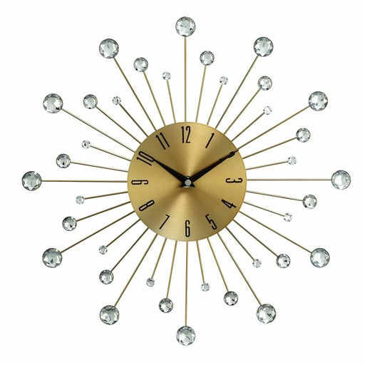 Metal Starburst Wall Clock with Crystal Accents
