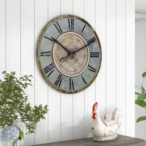 Macadam round Wood Wall Clock with Distressed Finish