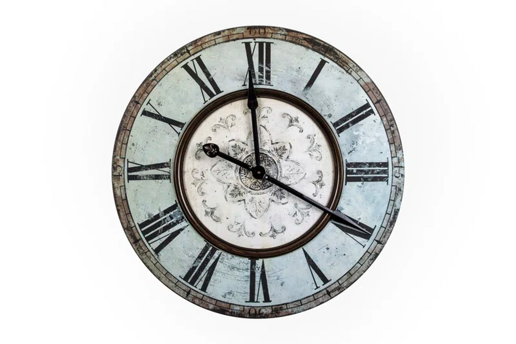Macadam round Wood Wall Clock with Distressed Finish