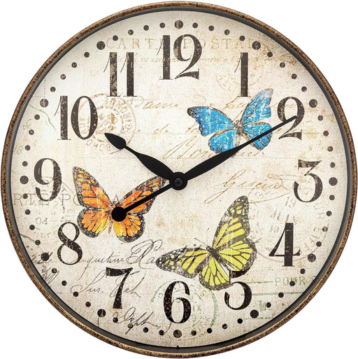 Park Madison Butterfly Wall Clock 12 Inch Silent Battery Operated Elegant Clocks for Living Room Decor, Kitchen Office Dining Room Bedroom School Classroom Kids Room