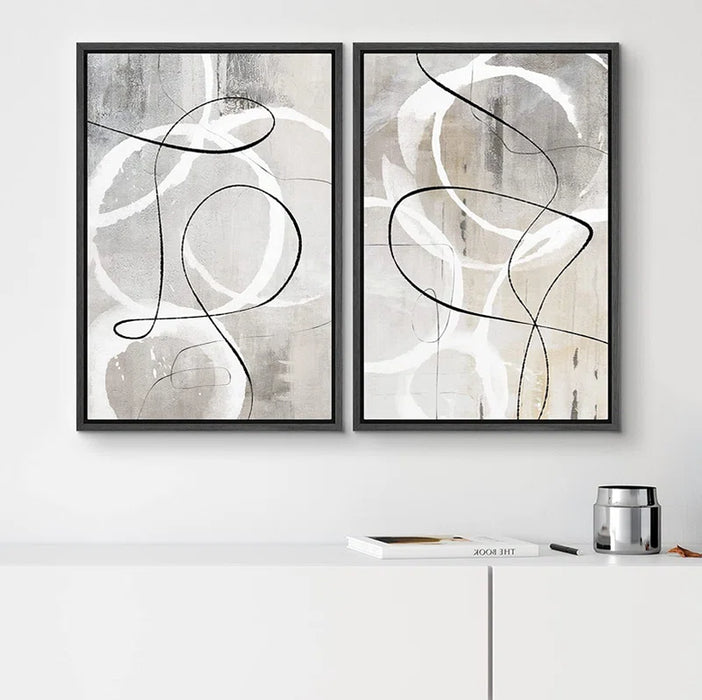 " Industrial Grunge Gray Line Art Abstract Geometric Graffiti & Street Wall Art. " 2 - Pieces on Canvas