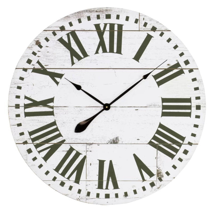 Lisette round French Country Shiplap Farmhouse Wall Clock