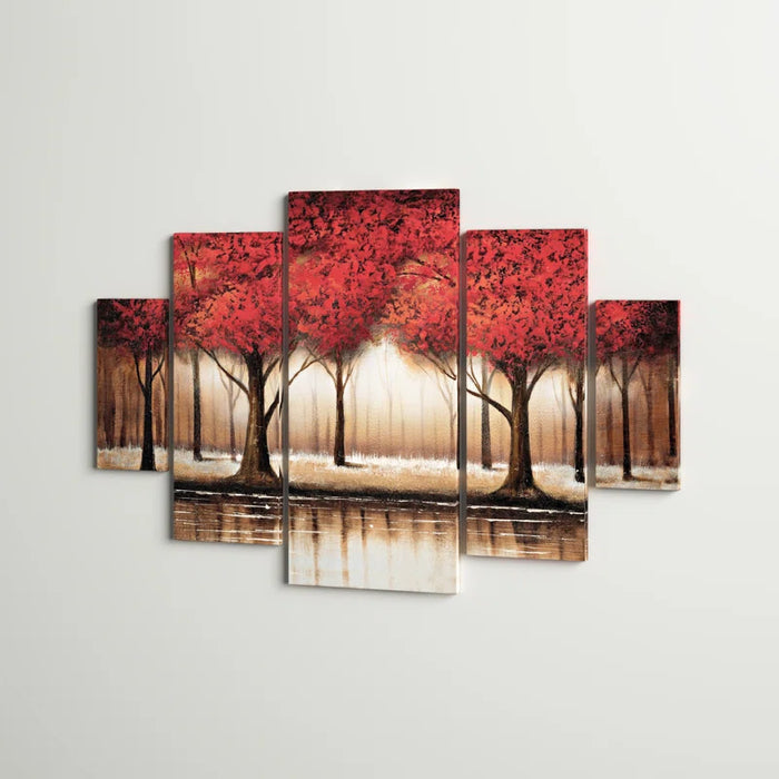 Parade of Red Trees by Rio - 5 Piece Wrapped Canvas Painting Print Set