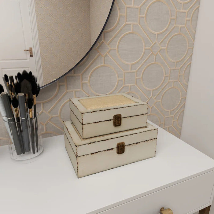 Nazaret White Wood Box with 2 Pieces Hinged Lid