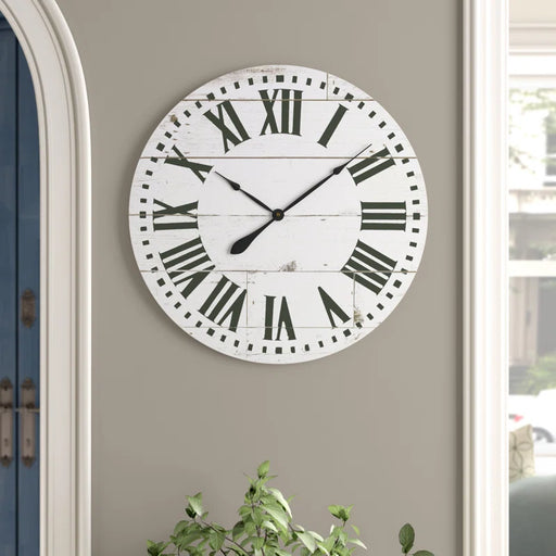Lisette round French Country Shiplap Farmhouse Wall Clock