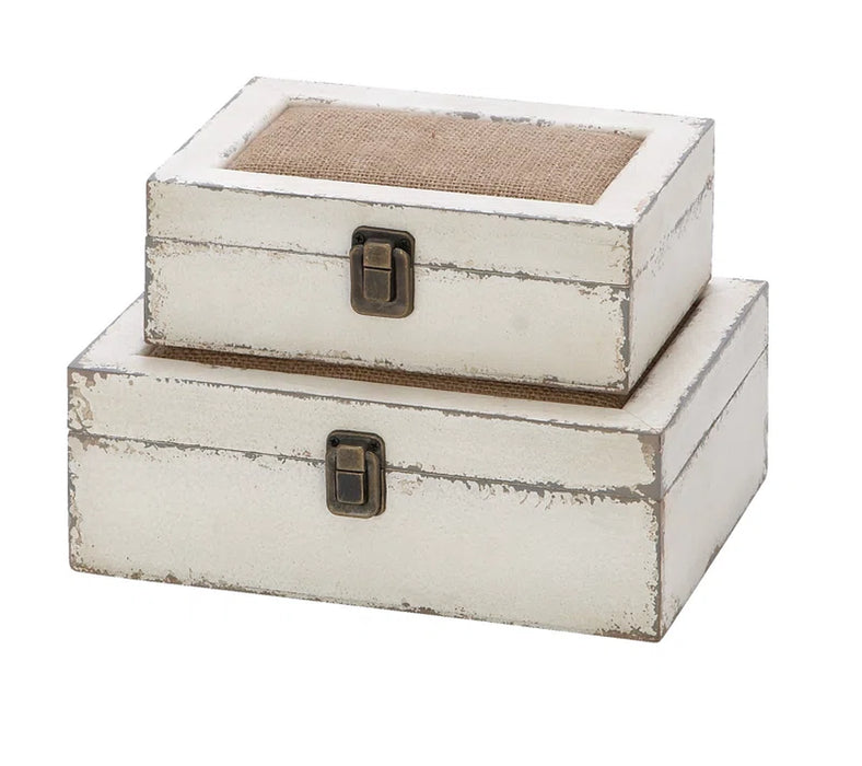 Nazaret White Wood Box with 2 Pieces Hinged Lid