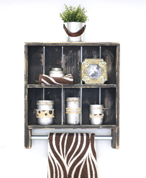 Merlene 2 Piece Solid Wood Tiered Shelf with Towel Bar