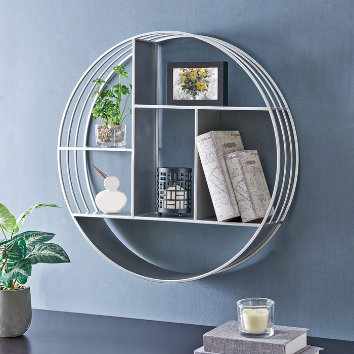 Firstime & Co. White Brody Wall Shelf, Round 3 Tier Wall Mounted Floating Shelf for Bathroom, Bedroom, Living Room Decor, Metal, Industrial, 27.5 Inches