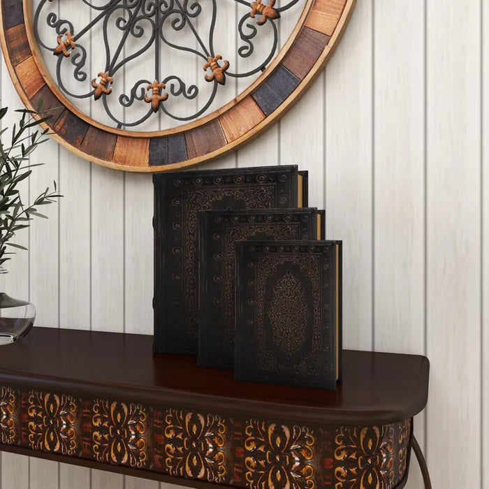 3 Piece Faux Leather Book Box Set