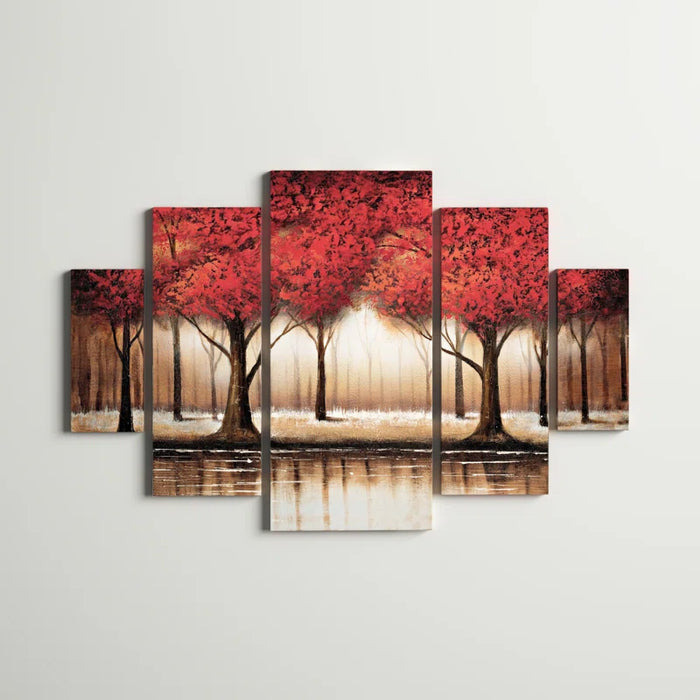 Parade of Red Trees by Rio - 5 Piece Wrapped Canvas Painting Print Set