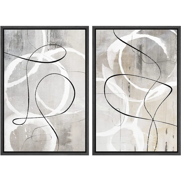 " Industrial Grunge Gray Line Art Abstract Geometric Graffiti & Street Wall Art. " 2 - Pieces on Canvas
