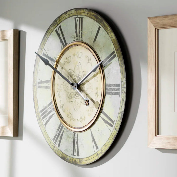 Macadam round Wood Wall Clock with Distressed Finish