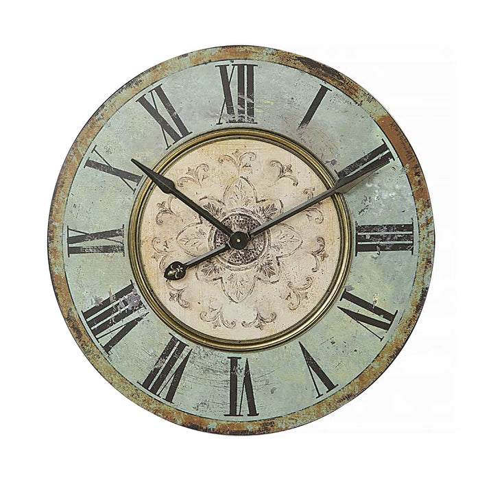 Macadam round Wood Wall Clock with Distressed Finish