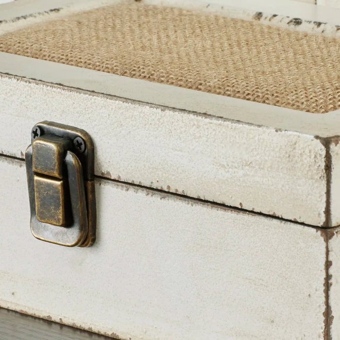 Nazaret White Wood Box with 2 Pieces Hinged Lid