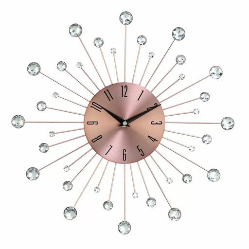 Metal Starburst Wall Clock with Crystal Accents