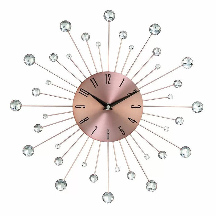 Metal Starburst Wall Clock with Crystal Accents