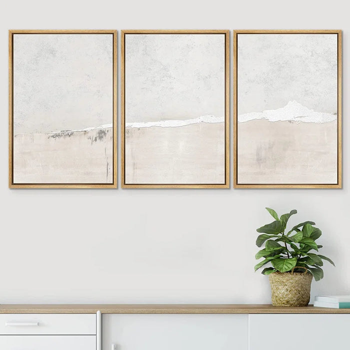 Industrial Grunge Abstract Landscape Modern Neutral Wall Art Framed Canvas 3 Pieces Painting Print