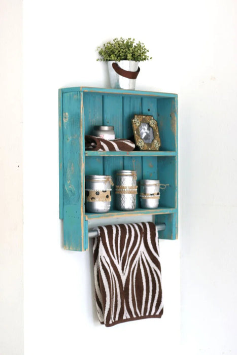 Merlene 2 Piece Solid Wood Tiered Shelf with Towel Bar