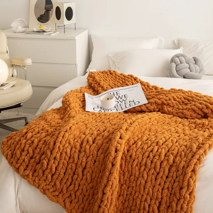Chenille Chunky Knit Throw, Luxury Hand-Knitted Yarn Throw Blanket