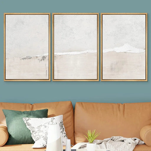 Industrial Grunge Abstract Landscape Modern Neutral Wall Art Framed Canvas 3 Pieces Painting Print
