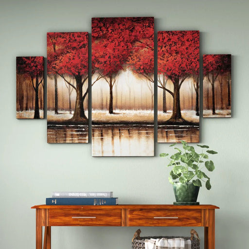 Parade of Red Trees by Rio - 5 Piece Wrapped Canvas Painting Print Set