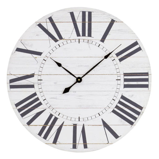 Estelle round French Country Shiplap Farmhouse Wall Clock