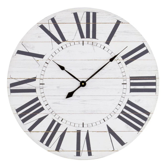 Estelle round French Country Shiplap Farmhouse Wall Clock