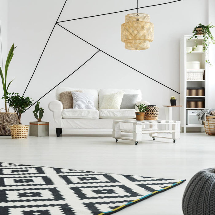 geometric area rug in modern living room