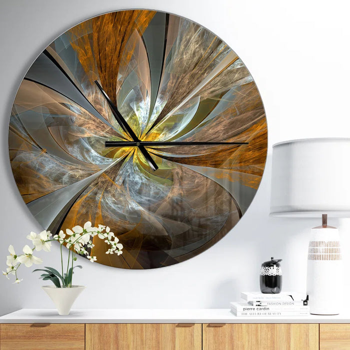 Symmetrical Yellow Fractal Flower - Modern Wall Clock