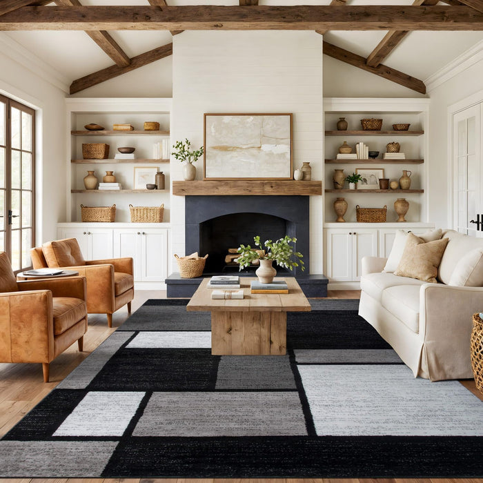 Contemporary Geometric Boxes Area Rug