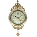 Decorative wall clock with floral design and gold accents on a white background