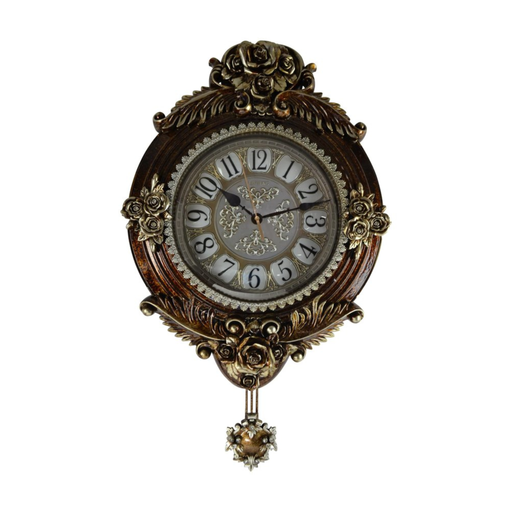 Decorative wall clock with floral details on a white background