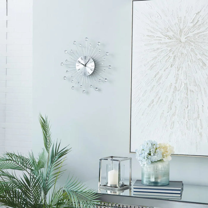 Metal Starburst Wall Clock with Crystal Accents