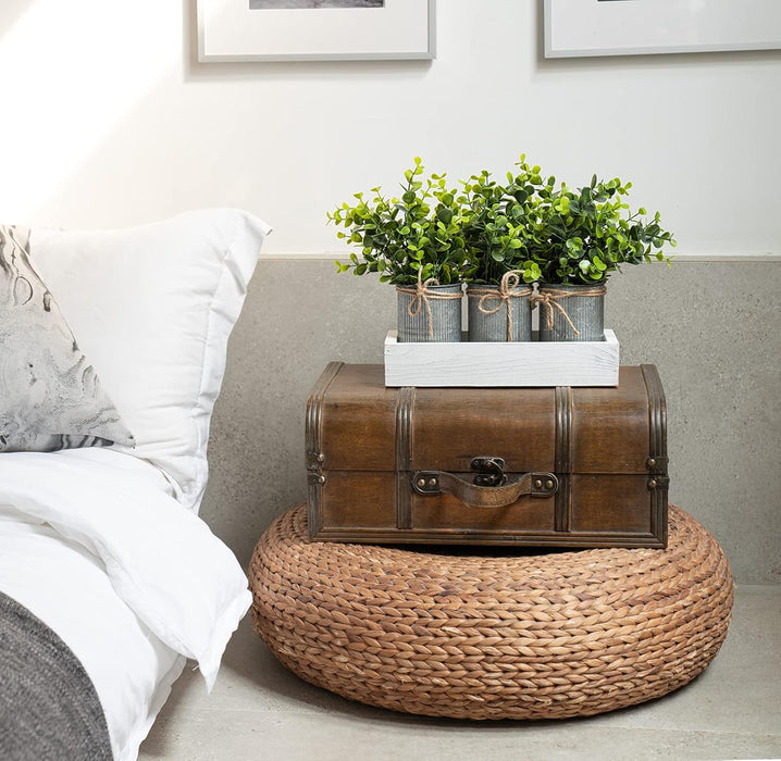 Decorative Eucalyptus Planter Set with Wooden Tray for Farmhouse Home Decor