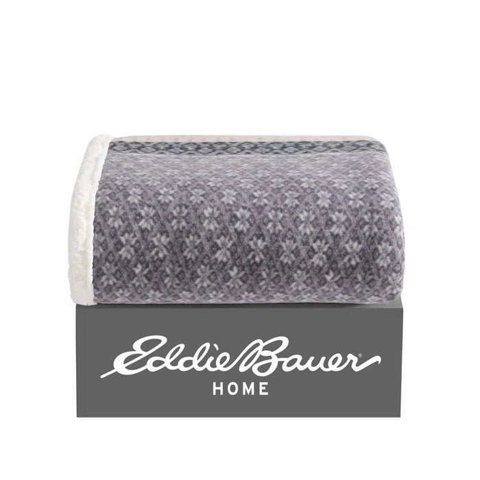 Eddie Bauer Printed Plush Fleece/Sherpa Oversized Throw Blanket