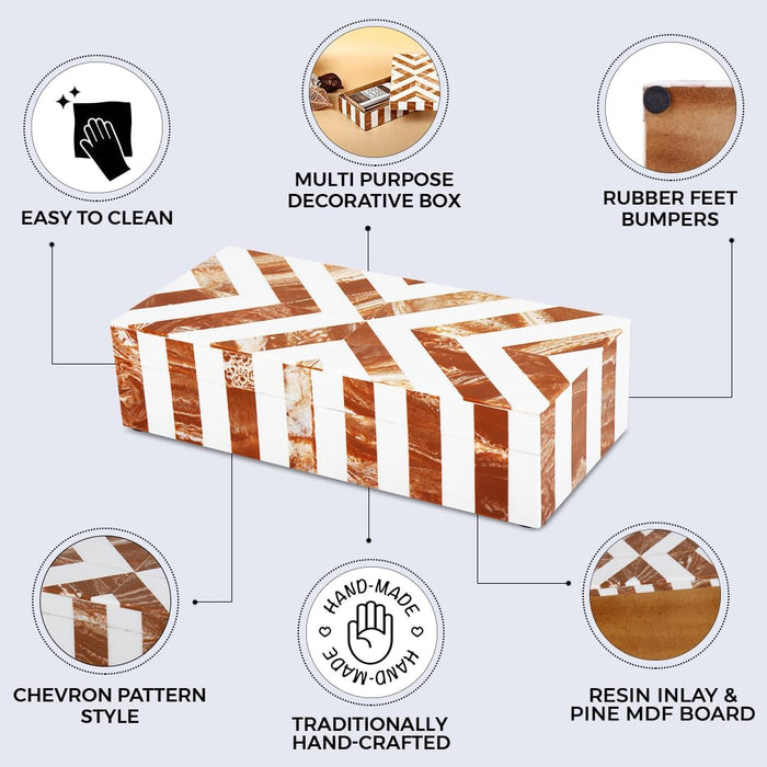 Modern Chevron Decorative Box with Lid, Stylish Storage Organizer for Shelves & Tables