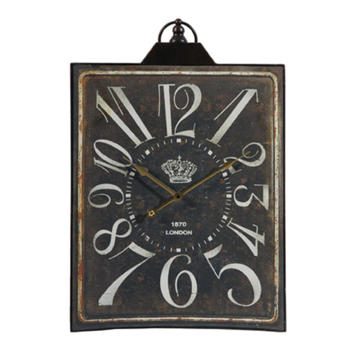 Vintage-style wall clock with Roman numeral design on a white background
