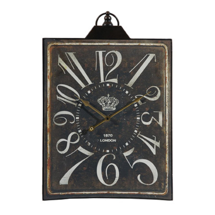 Vintage-style wall clock with Roman numeral design on a white background